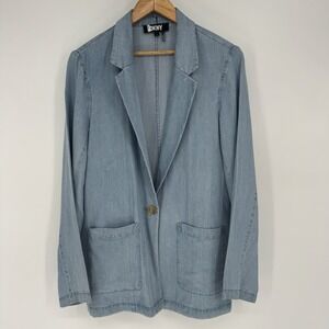 DKNY Chambray Denim Blazer Women's Size‎ Small One Button Solid Career Workwear